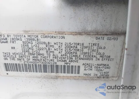 2003 Toyota Rav4 из США, поврежденный, VIN JTEHH20V730232128